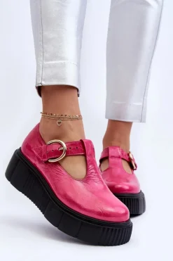 Zazoo 20102 Modne Lakierowane Półbuty Na Masywnej Platformie Fuksja