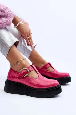 Zazoo 20102 Modne Lakierowane Półbuty Na Masywnej Platformie Fuksja