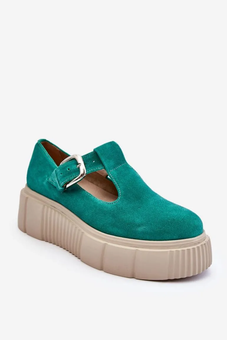 Zazoo 20102 Modne Zamszowe Półbuty Na Masywnej Platformie Zielone