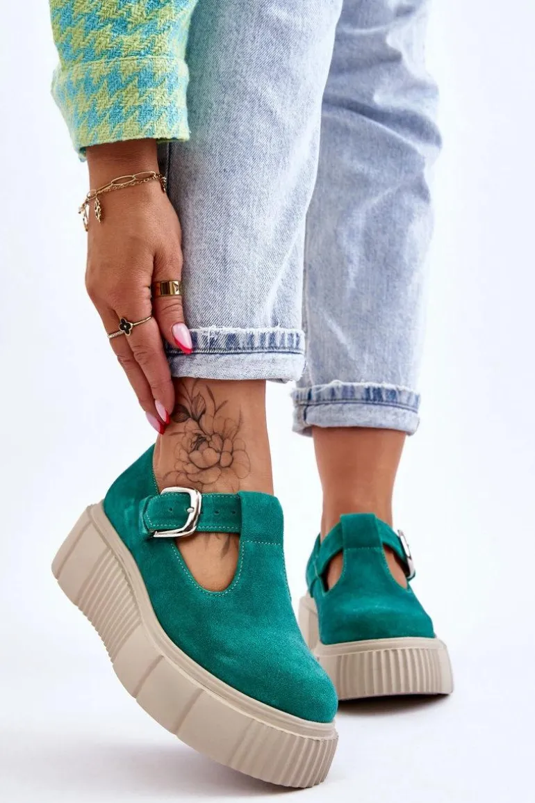 Zazoo 20102 Modne Zamszowe Półbuty Na Masywnej Platformie Zielone