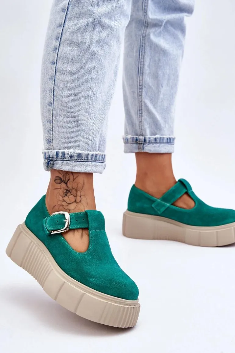 Zazoo 20102 Modne Zamszowe Półbuty Na Masywnej Platformie Zielone