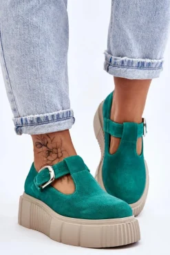 Zazoo 20102 Modne Zamszowe Półbuty Na Masywnej Platformie Zielone