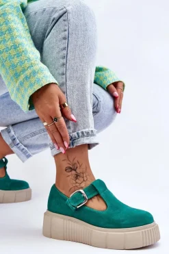Zazoo 20102 Modne Zamszowe Półbuty Na Masywnej Platformie Zielone