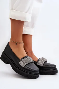 Zazoo 3419 Mokasyny Damskie Skórzane Z Ozdobnym Paseczkiem Czarne