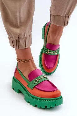 Zazoo 3476 Mokasyny Skórzane Damskie Zielone