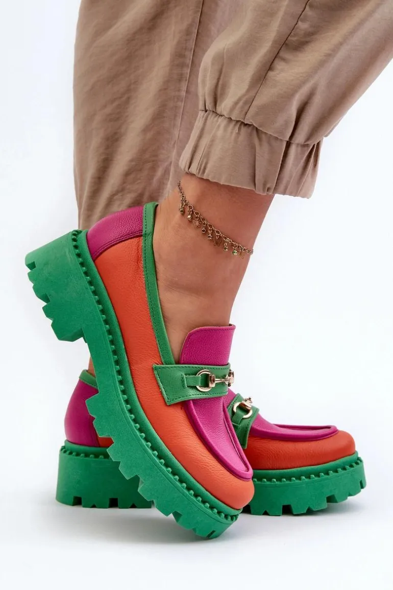 Zazoo 3476 Mokasyny Skórzane Damskie Zielone