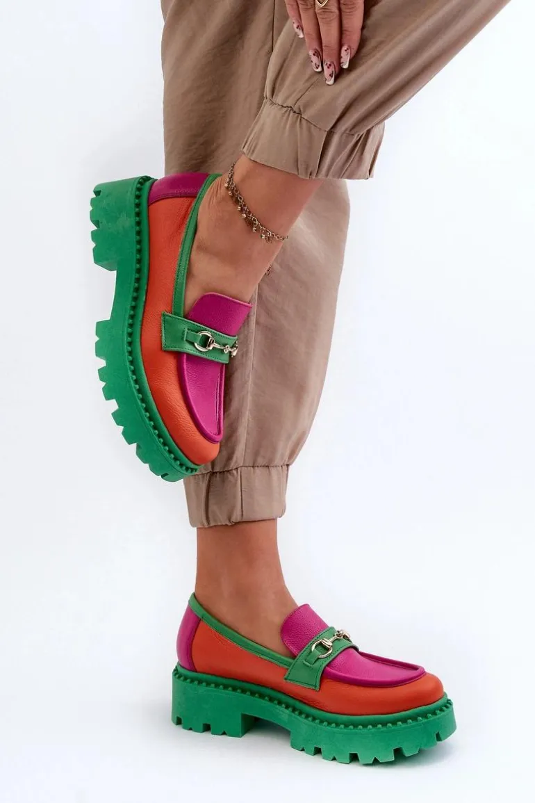 Zazoo 3476 Mokasyny Skórzane Damskie Zielone