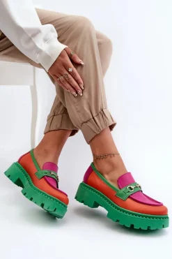 Zazoo 3476 Mokasyny Skórzane Damskie Zielone