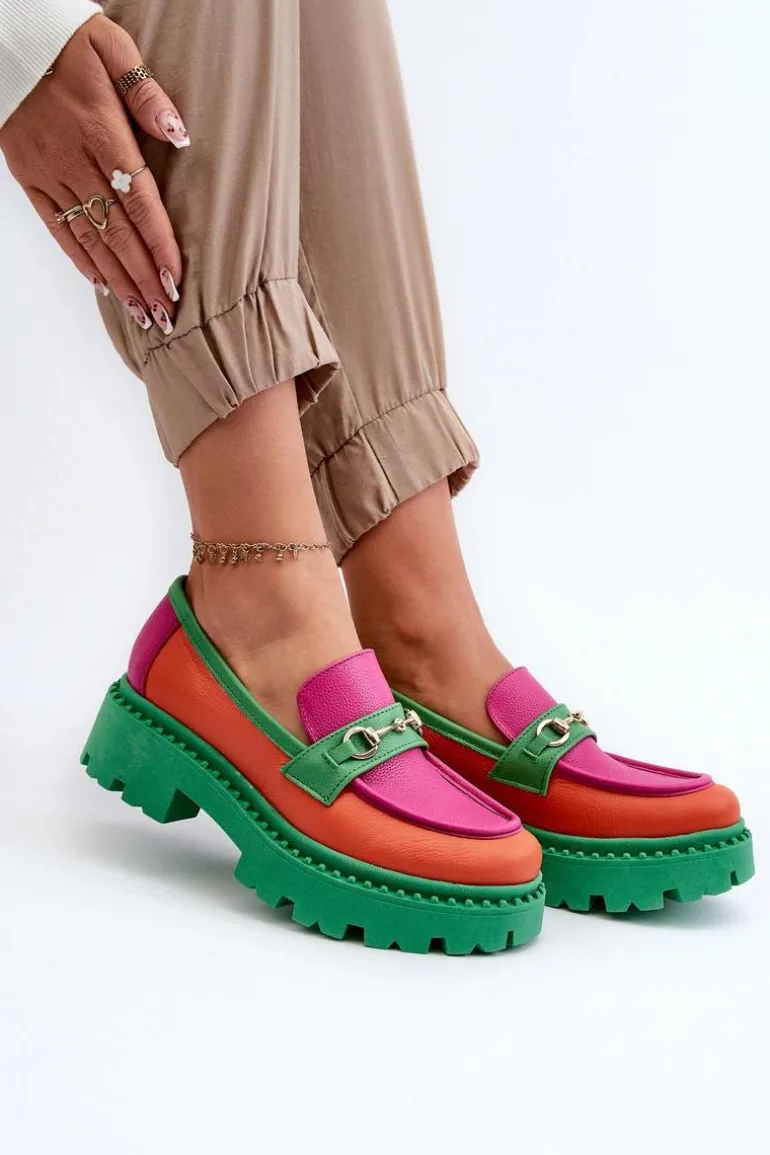 Zazoo 3476 Mokasyny Skórzane Damskie Zielone