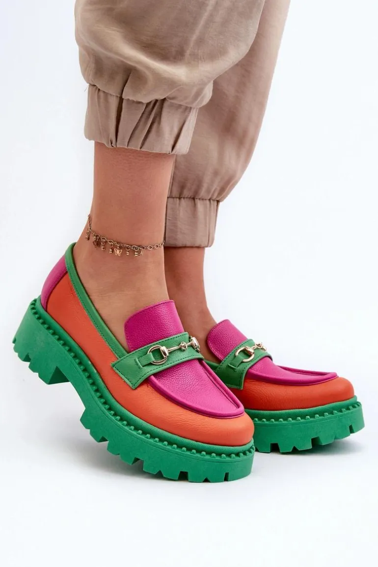 Zazoo 3476 Mokasyny Skórzane Damskie Zielone