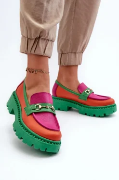 Zazoo 3476 Mokasyny Skórzane Damskie Zielone