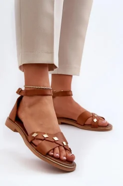 Zazoo 40378 Płaskie Skórzane Sandały Damskie Brązowe