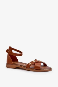 Zazoo 40378 Płaskie Skórzane Sandały Damskie Brązowe