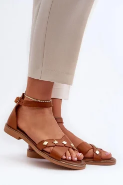 Zazoo 40378 Płaskie Skórzane Sandały Damskie Brązowe