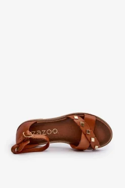 Zazoo 40378 Płaskie Skórzane Sandały Damskie Brązowe