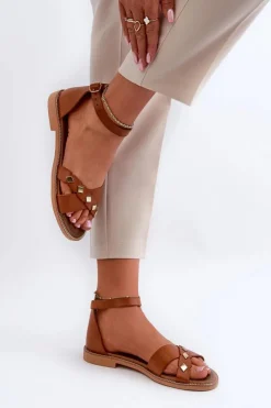 Zazoo 40378 Płaskie Skórzane Sandały Damskie Brązowe