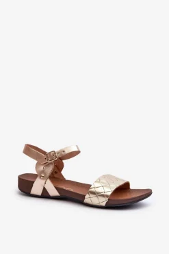 Zazoo 40027 Płaskie Skórzane Sandały Damskie Złote