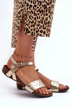 Zazoo 40027 Płaskie Skórzane Sandały Damskie Złote