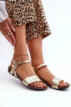 Zazoo 40027 Płaskie Skórzane Sandały Damskie Złote