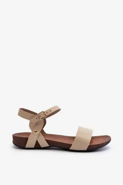Zazoo 40027 Płaskie Skórzane Sandały Damskie Beżowe