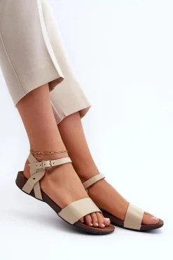 Zazoo 40027 Płaskie Skórzane Sandały Damskie Beżowe