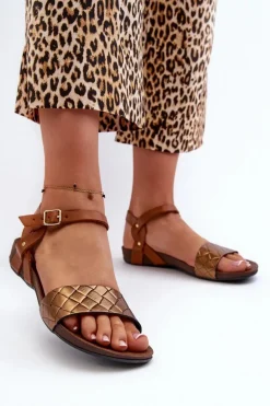 Zazoo 40027 Płaskie Skórzane Sandały Damskie Miedziane
