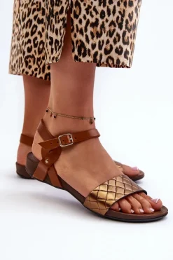 Zazoo 40027 Płaskie Skórzane Sandały Damskie Miedziane