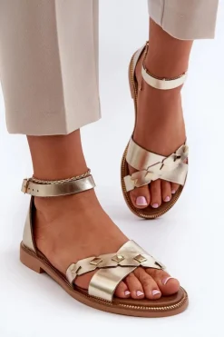 Zazoo 40378 Płaskie Skórzane Sandały Damskie Złote