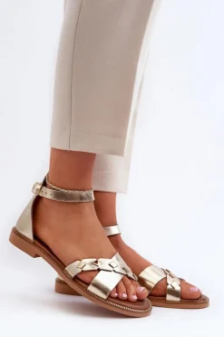 Zazoo 40378 Płaskie Skórzane Sandały Damskie Złote