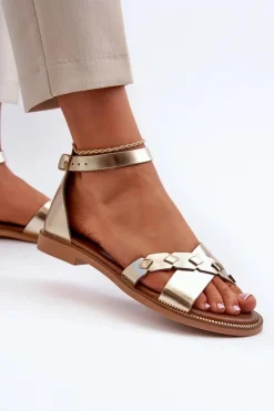 Zazoo 40378 Płaskie Skórzane Sandały Damskie Złote