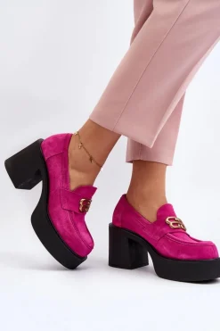 Zazoo 20170 Półbuty Zamszowe Damskie Na Słupku Fuksja