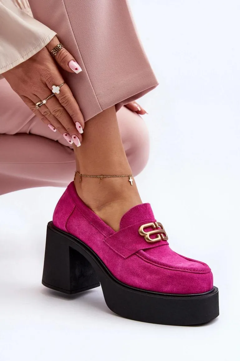 Zazoo 20170 Półbuty Zamszowe Damskie Na Słupku Fuksja