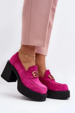 Zazoo 20170 Półbuty Zamszowe Damskie Na Słupku Fuksja