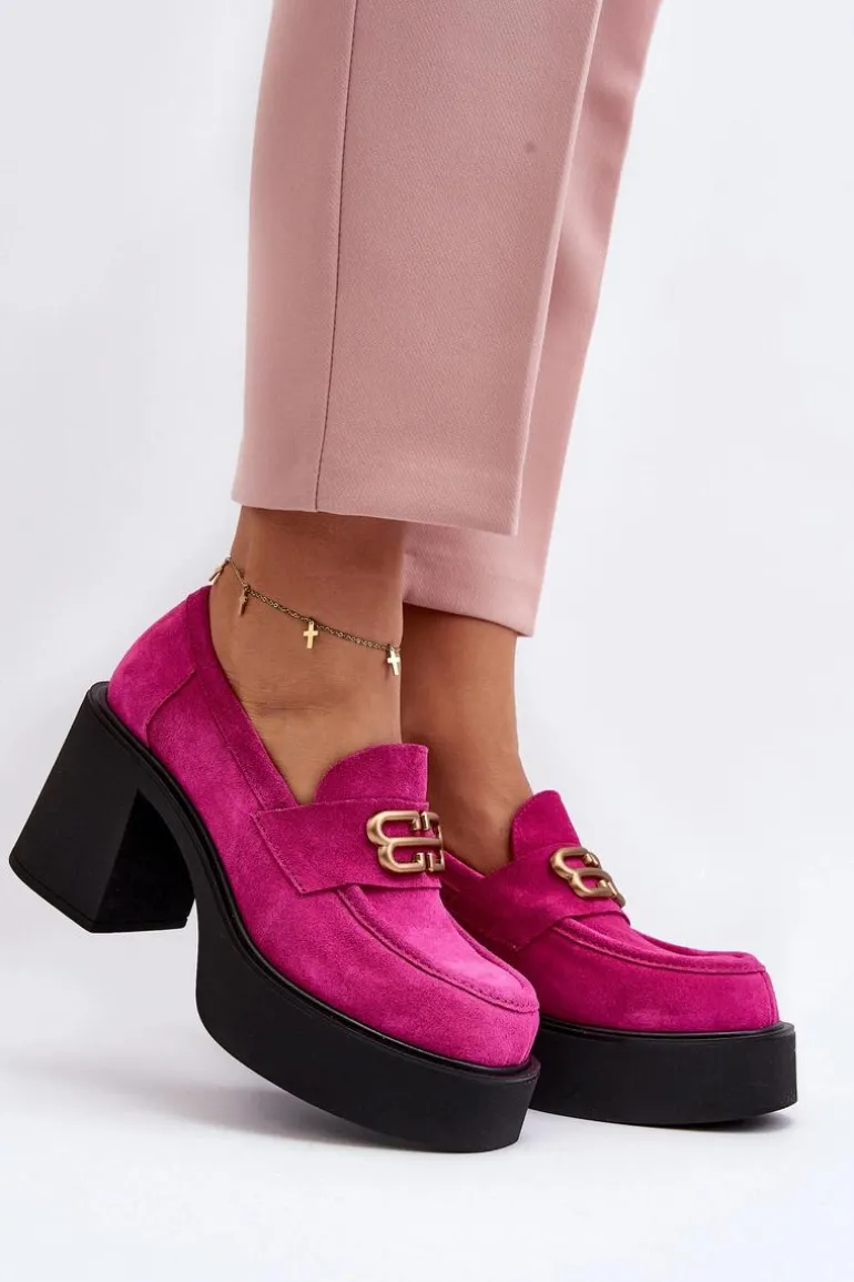 Zazoo 20170 Półbuty Zamszowe Damskie Na Słupku Fuksja