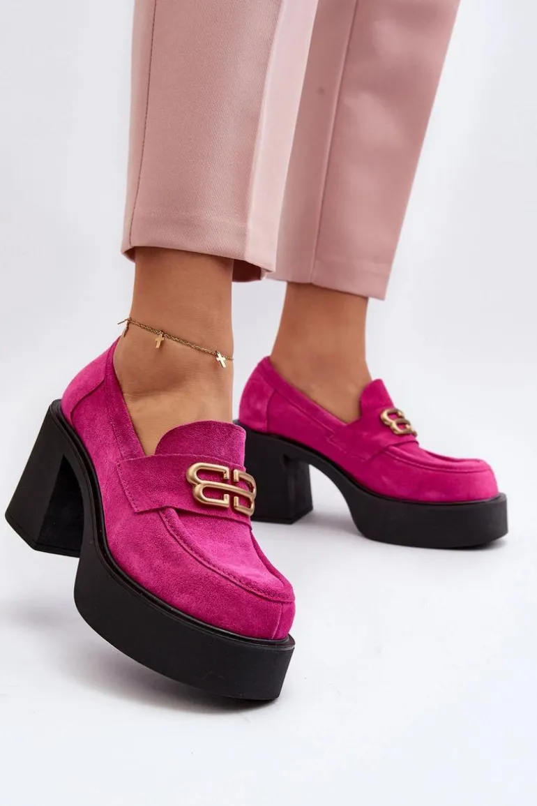 Zazoo 20170 Półbuty Zamszowe Damskie Na Słupku Fuksja