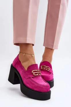 Zazoo 20170 Półbuty Zamszowe Damskie Na Słupku Fuksja