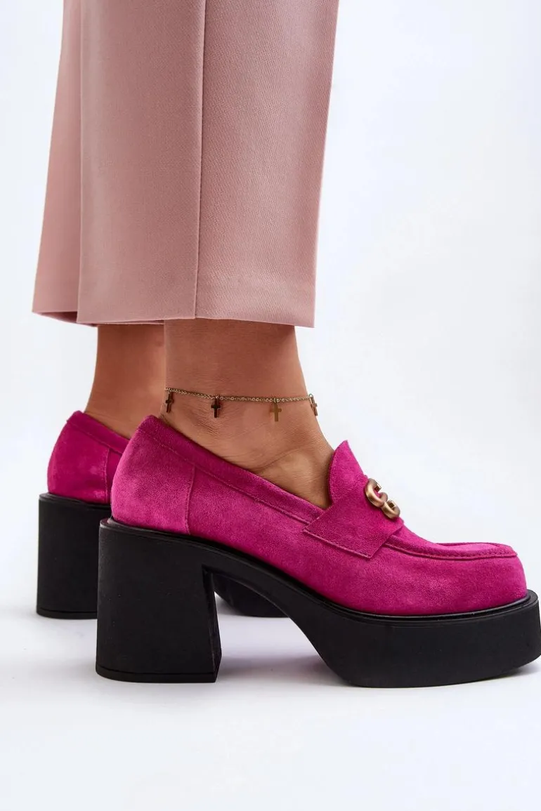 Zazoo 20170 Półbuty Zamszowe Damskie Na Słupku Fuksja