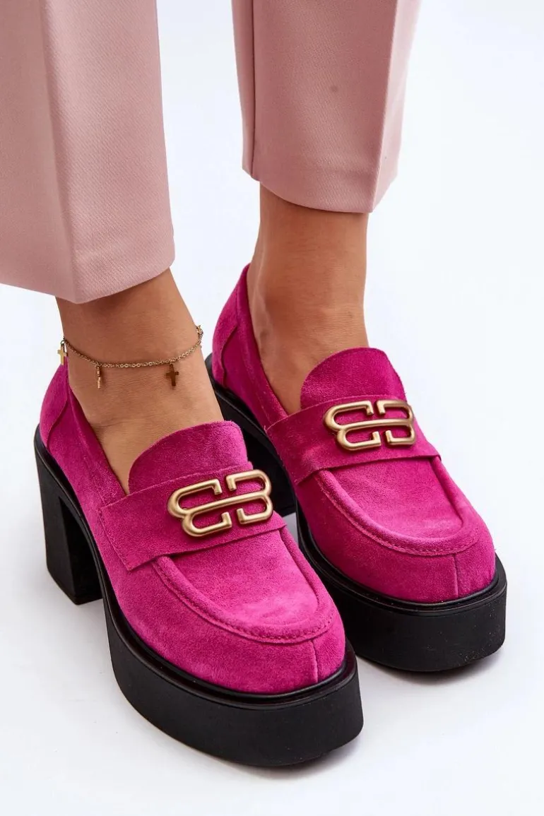 Zazoo 20170 Półbuty Zamszowe Damskie Na Słupku Fuksja