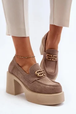 Zazoo 20170 Półbuty Zamszowe Damskie Na Słupku Beżowe