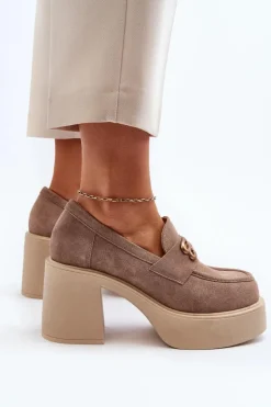 Zazoo 20170 Półbuty Zamszowe Damskie Na Słupku Beżowe
