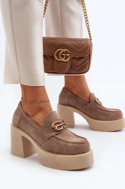 Zazoo 20170 Półbuty Zamszowe Damskie Na Słupku Beżowe