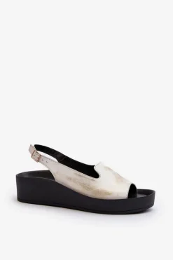 Zazoo 2893 Sandały Damskie Skórzane na Grubej Podeszwie Złoty Przecierany