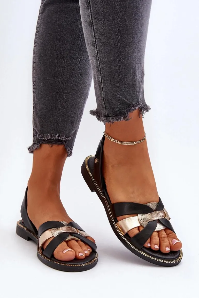 Zazoo 40382 Sandały Damskie Skórzane Czarne