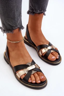 Zazoo 40382 Sandały Damskie Skórzane Czarne