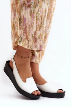 Zazoo 2893 Sandały Damskie Skórzane na Grubej Podeszwie Białe