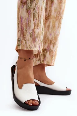 Zazoo 2893 Sandały Damskie Skórzane na Grubej Podeszwie Białe