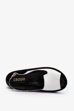 Zazoo 2893 Sandały Damskie Skórzane na Grubej Podeszwie Białe