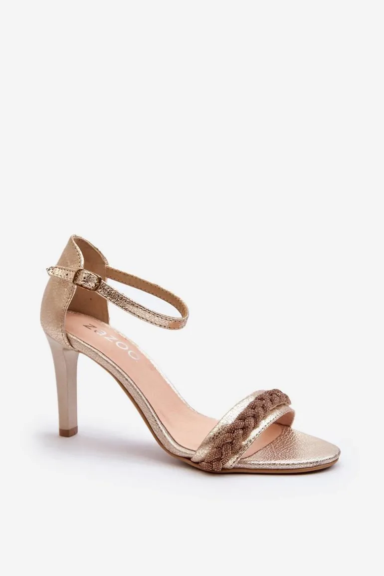 Zazoo 3328/2 Sandały Damskie Skórzane Na Szpilce Złote