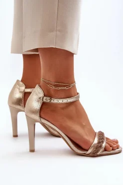 Zazoo 3328/2 Sandały Damskie Skórzane Na Szpilce Złote