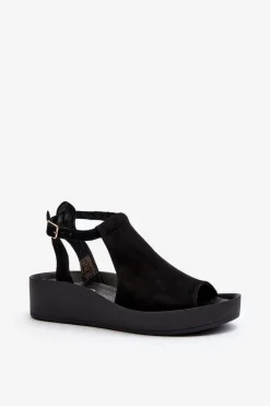 Zazoo 2914 Sandały Damskie Zamszowe Czarne